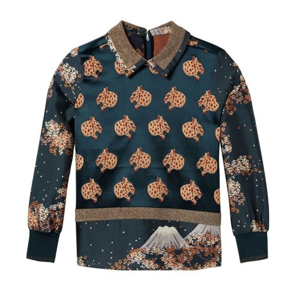 Scotch & Soda | The Maison Scotch Mix Print Collared Jacquard Top Size XS